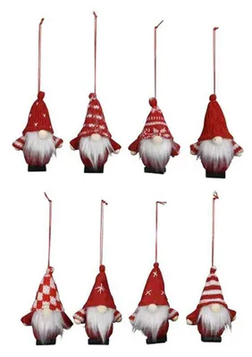 Produktbild von 8tlg. Weihnachtsanhänger WICHTEL rot weiß Baumschmuck schwedische Weihnachten