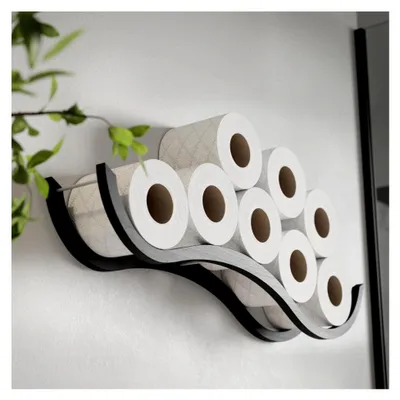 Produktbild von Toilettenpapier aufbewahrung Wand, Badregal aus Holz, Wellenformdesign, Ersatz-Toilettenpapierhalter (Schwarz)