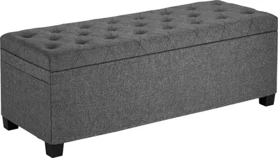 Produktbild von VEVOR Sitzhocker mit Stauraum 110 x 40 x 40 cm Fußbank Aufbewahrungsbox bis 299,37 kg belastbar, hochklappbare gepolsterte Sitzbank mit Metallrahmen, Ottomane für Wohnzimmer Schlafzimmer Flur Grau