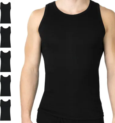 Produktbild von SES Feinripp Unterhemd Herren 5er Pack Schwarz M/figurbetontes Tank Top Herren aus 100% Baumwolle/Herren Unterhemden mit körpernaher Passform