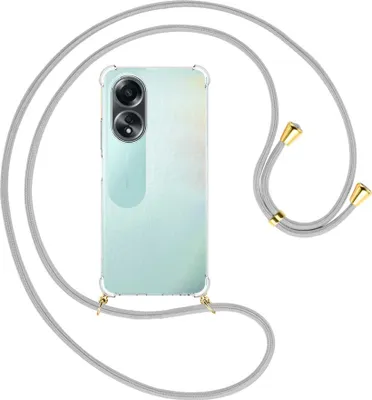 Produktbild von Handykette Backcover-Schutzhülle mit Band (Metall goldfarben) für Oppo A58 4G (CPH2577) - silbergrau