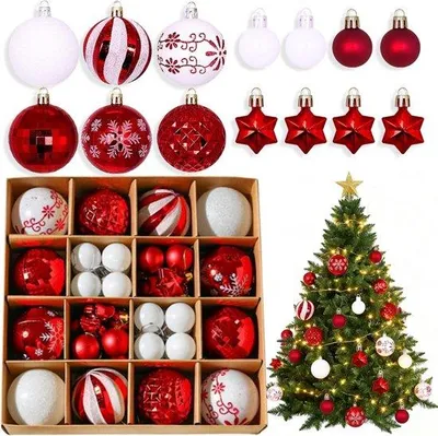 Produktbild von Weihnachtsbaumkugeln Set - 44 Stück - Rot Gold
