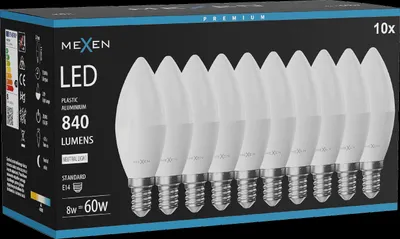 Produktbild von Mexen Nova 10x LED-Glühbirne E14, C37, 8W, Neutral - 4000K, 840 lm - L102-E14-0840-01x10