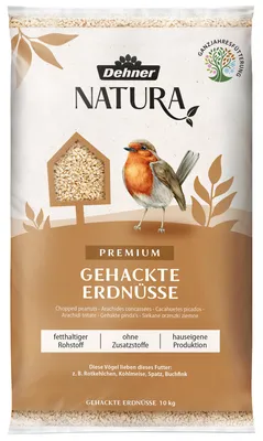 Obrázek produktu pro Dehner Natura Premium krmivo pro volně žijící ptáky, sekané arašídy bez skořápky, celoroční krmivo s vysokým obsahem bílkovin / vysokým obsahem energie, vysoce kvalitní krmivo pro volně žijící ptáky, 10 kg