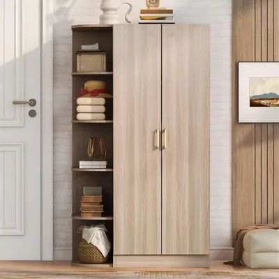 Produktbild von okwish Kleiderschrank mit 2 Türen und Regalböden,Eingangsschrank geräumiger Wäscheschrank,für Schlafzimmer und Ankleide,Holz