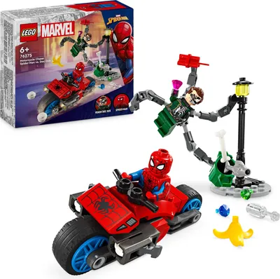 Produktbild von LEGO Marvel Motorrad-Verfolgungsjagd: Spider-Man vs. Doc Ock, Superhelden-Spielzeug für Kinder mit Figuren, Shootern und Web-Shooter, tolles Geschenk für Jungs und Mädchen ab 6 Jahren 76275