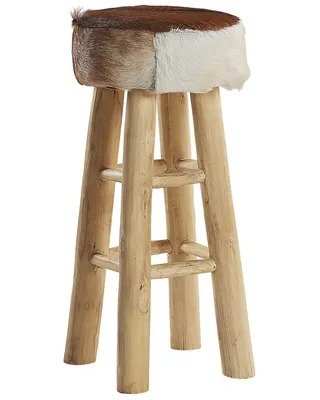 Produktbild von BELIANI Stilvoller Barhocker Goldbraun/heller Holzfarbton Lammfell/Holz 80 cm Boho