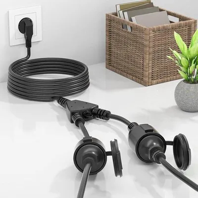 Image de Rallonge électrique à double prise, IP44, pour une utilisation en extérieur et au bureau, 250 V/16 A