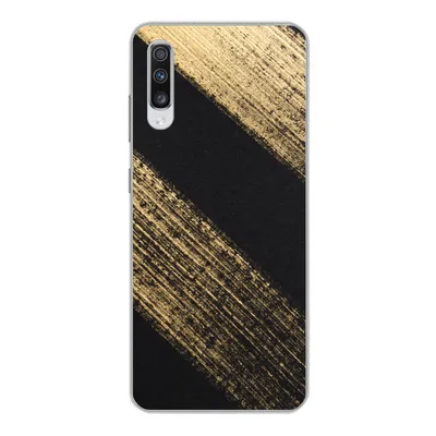 Produktbild von MuchoWow® Handyhülle Schutzhülle Hülle für Samsung Galaxy A70 Goldene Farbstreifen auf schwarzem Hintergrund Silikon Softcase Handy Hülle - Schutzhaube