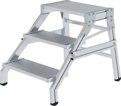 Produktbild von Montagetritt | 3 Stufen | Aluminium geriffelt | Rutschfeste Kunststoffschuhe