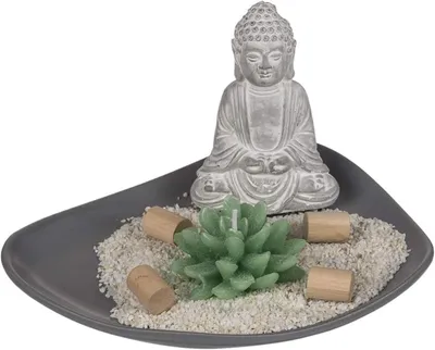 Produktbild von Kaktuskerze, Buddha aus Zement & Holzdekosticks, im Geschenkkarton