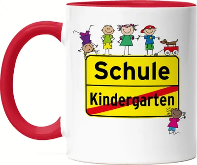Produktbild von Kindergarten Vorbei Schule Tasse Rot Einschulung Lustiges Motiv Straßenschild 1. Klasse