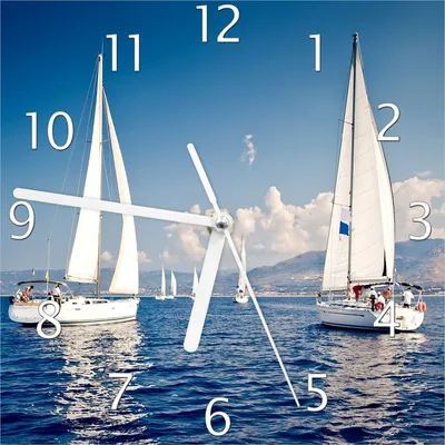 Produktbild von Wallario Design Wanduhr Segelschiff auf dem Mittelmeer aus Echtglas, Größe 20 x 20 cm