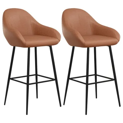 Image de Tabourets de bar lot de 2 marron clair similicuir