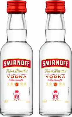 Produktbild von Smirnoff Red No. 21 Premium Vodka Triple Destilled, 2er, Wodka, Alkohol, Alkoholgetränk, Flasche, Miniatur, PET, 40 %, 50 ml, 724617