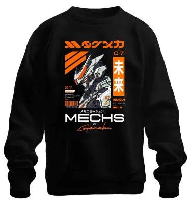 Productafbeelding van MECHS Gonaku Cyberpunk Anime Robot Futuristische Japanse Y2K Mech Sweater, Zwart, Maat S