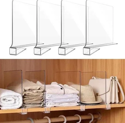 Produktbild von Famanu Acrylregaltrennwände - 4 Stück - Kleiderschrank-Systemtrennwände - Regaltrennsystem - Aufbewahrung für Holzschrank - Schlafzimmer