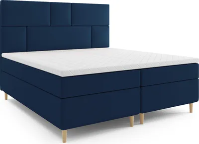 Produktbild von MR GROUP Boxspringbett mit Bettkasten SOLIN 160x200 cm, H3 Samtstoff, Polsterbett mit Matratze und Topper Doppelbett Bett für Schlafzimmer, dunkelblau