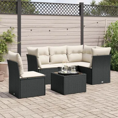 Produktbild von 6-tlg. Garten-Sofagarnitur mit Kissen Schwarz Poly Rattan, Sitzgruppe 3249485