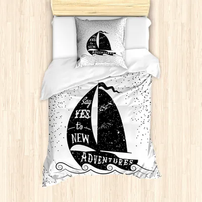 Produktbild von ABAKUHAUS Abenteuer Mantele, Small Boat Maritime, Milbensicher Allergiker geeignet mit Kissenbezügen, 135 cm x 200 cm - 80 x 80 cm, Schwarz-Weiss