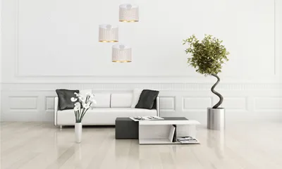 Produktbild von Pendelleuchte Metall B: 45 cm H: max. 95 cm in Weiß Gold E27 3-flammig Hängeleuchte