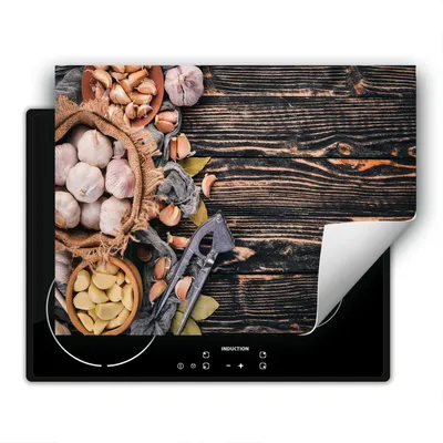 Produktbild von DarHaus Herdabdeckplatte 80x52 cm Anti Rutsch Matte Aufrollbar, Knoblauch - Holz