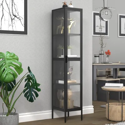 Produktbild von VCM Glasvitrine stehend | Vitrine Glas mit ESG-Sicherheitsglas | Maße ca. H. 160 x B. 30 x T. 35 cm | Standvitrine Glas | Modern und platzsparend | Glas Vitrinenschrank – Floka XL
