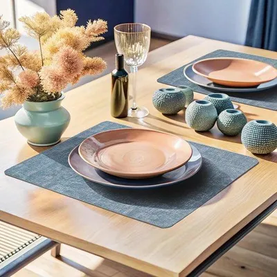 Produktbild von Famanu Platzdeckchen hitzebeständig, wasserabweisend - Set von 4 - grau/hellblau