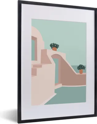 Produktbild von MuchoWow® Gerahmtes Poster Haus - Sommer - Pastell 30x40 cm - Poster mit Schwarzem Bilderrahmen Wandposter Rahmen Foto Bilder - Wandposter Schlafzimmer