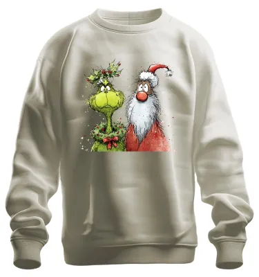 Produktbild von Grinch Weihnachtsmann Stechpalme Weihnachten lustig Vintage Sweatshirt Pullover, Natur, 3XL