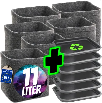 Produktbild von HOMEGROW24 Pflanztöpfe mit Untersetzern im 6er Set, viereckige Filztöpfe je 11 L, Stofftöpfe für Anbau und Zucht von Cannabis Pflanzen, Grow Zubehör