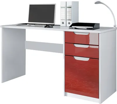 Produktbild von Vladon Schreibtisch Logan,  Germany, Bürotisch mit 2 Schubladen und 1 Tür, Weiß matt/Bordeaux Hochglanz (129 x 76 x 60 cm)