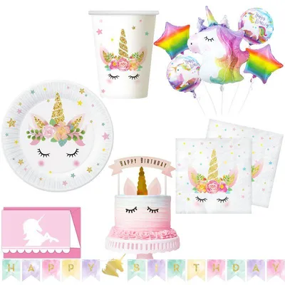 Produktbild von Einhorn Geburtstagsdeko Partyset zum Kindergeburtstag
