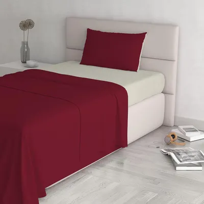Image de Parure de lit en lin "Couleur Naturelle", bordeaux/crème, pour un lit simple