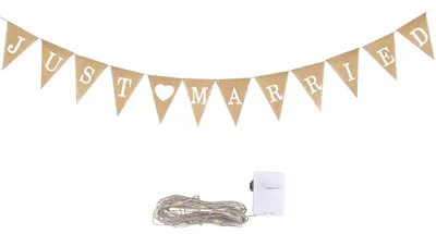 Jute Just Married Banner Slinger mit 3 m LED-Lichtschnur