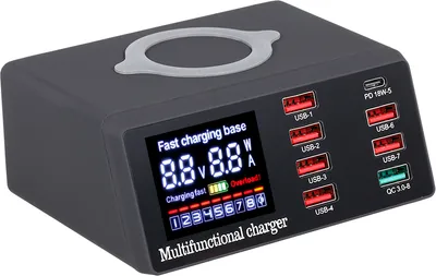 Obrázek produktu pro X9 8portová bezdrátová nabíječka USB s rychlým nabíjením PD + QC3.0 + nabíjecí stanice USB s LED indikátorem pro telefon / notebook / tablet EU plug