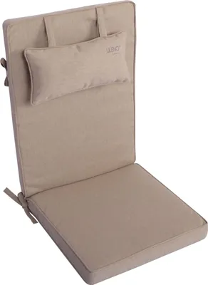 Produktbild von LILENO HOME Gartenstuhl Auflagen mit Kopfkissen [1er Set - Hochlehner] in Taupe - Sitzauflagen für Gartenmöbel - Stuhlkissen für Gartenstühle und Klappstühle DUB