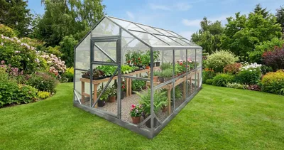 Produktbild von Gewächshaus aus Polycarbonat von Garten Dream "Victoria Mini" 2,5x10m mit 6mm Polycarbonat