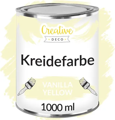Produktbild von Creative Deco Vanillegelb Kreide-Farbe | 1000 ml-Dose | Kreidefarbe perfekt für Landhaus-Stil, Vintage-Stil, Decoupage, Möbel-Renovierung | Matt & abwaschbar | Wisch-Effekt und Gradient-Effekt möglich