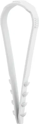 A white plastic clamp or fastener against a white background.
