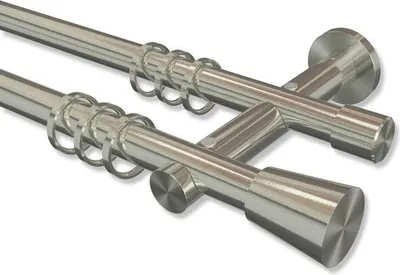 Produktbild von Interdeco Gardinenstange, Vorhangstange Edelstahl-Optik Modell Platon Sitra, 20 mm Ø 2-läufig, 100 cm