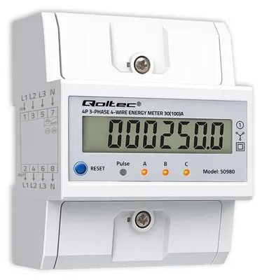 Obrázok produktu pre Merač spotreby energie Qoltec, trojfázový, na montáž na DIN lištu