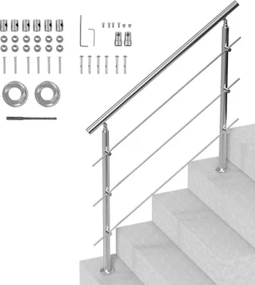 Obrázok produktu pre Nerezové zábradlie na schody so zábradlím - 3 priečky - 1200x104x1060mm - Vysokokvalitné zábradlie na vnútorné aj vonkajšie použitie
