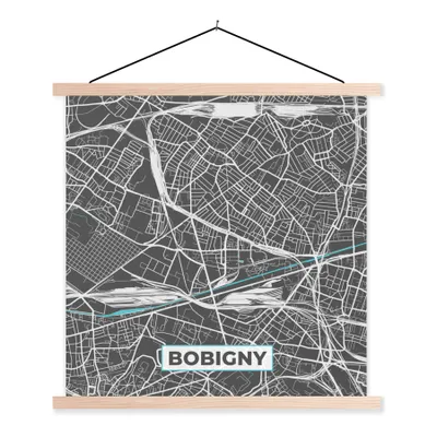 Obrázek produktu pro MuchoWow® Textilní plakát - Mapa - Bobigny - Mapa - Francie - 90x90cm - S hnědými lamelami
