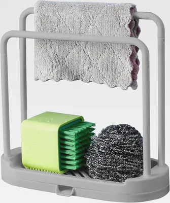 Produktbild von Stoffhalter - Kompaktrack Tablett für Geschirrspülen Essentials | Langlebiger PP -Ständer mit Entlassungsbasis, perfekt für Küchenzähler, Waschbecken und Versorgungsbereiche 20.5x9.5x20,5 cm (134 g)