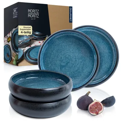 Produktbild von Moritz & Moritz SOLID 4x Suppenteller Steinzeug 19cm – Bowl Schüssel Blau
