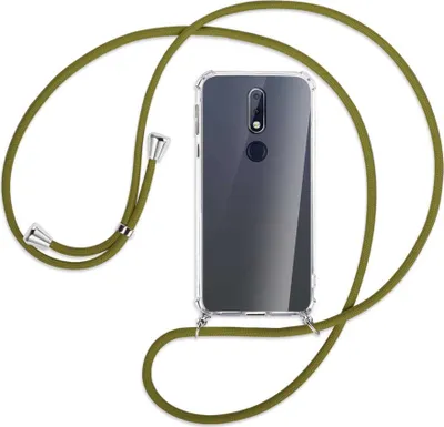 Produktbild von Handykette Backcover-Schutzhülle mit Band (Metall silberfarben) für Nokia 7.1 - khaki