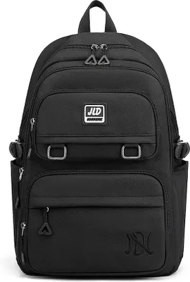 Produktbild von Unyqoos® Mädchen-Schulrucksack 15,6 Zoll Laptopfach, Tagesrucksack 32x22x45 cm, 11 Fächer, wasserdichtes Polyester, S‑förmige Schultergurte, Schwarz