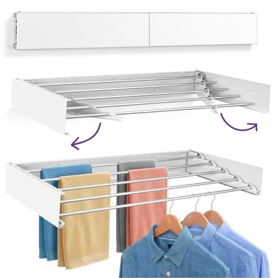 Image de Sèche-linge mural extensible, 120 cm, en acier inoxydable et pliable