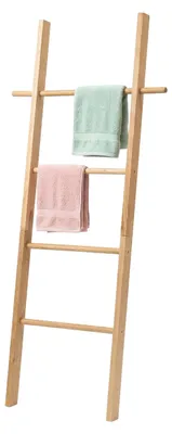 Produktbild von Relaxdays Handtuchleiter, 4 Sprossen, H x B: 145 x 60 cm, Walnussholz, Handtücher, Badezimmer, Wäscheleiter, natur